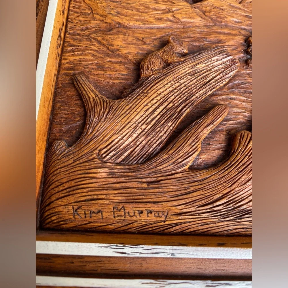 Vintage Kim Murray Hand Carved Faux Wood carving Art Sculpture. 18.5” x 14.5” - Picture 6 of 9